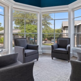 a living room with a large window