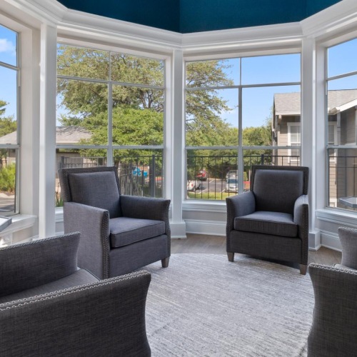 a living room with a large window